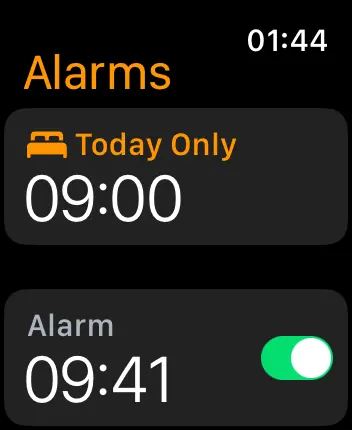 WatchOS user interface for the Apple Alarms application
