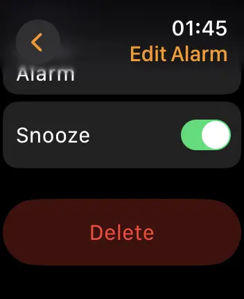 WatchOS user interface for the Apple Alarms application