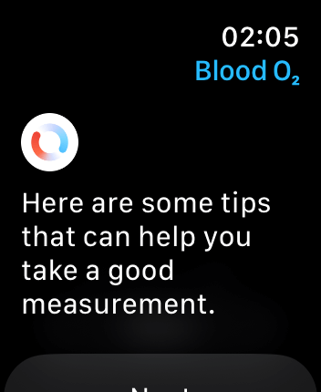 WatchOS user interface for the Apple Blood Oxygen application