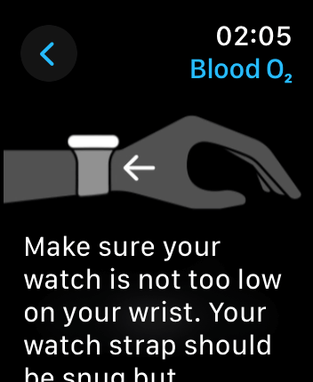 WatchOS user interface for the Apple Blood Oxygen application