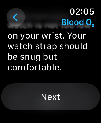 WatchOS user interface for the Apple Blood Oxygen application