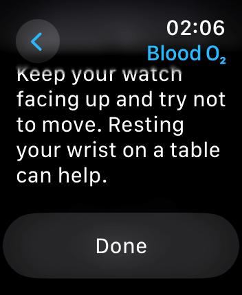 WatchOS user interface for the Apple Blood Oxygen application