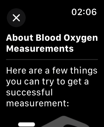WatchOS user interface for the Apple Blood Oxygen application