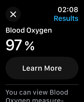 WatchOS user interface for the Apple Blood Oxygen application