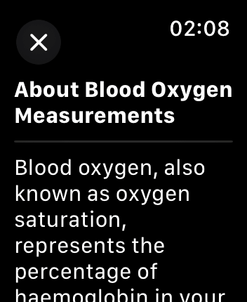 WatchOS user interface for the Apple Blood Oxygen application