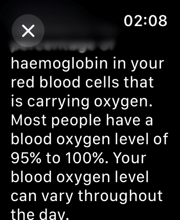 WatchOS user interface for the Apple Blood Oxygen application