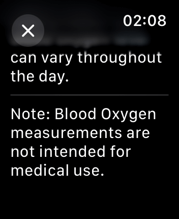 WatchOS user interface for the Apple Blood Oxygen application