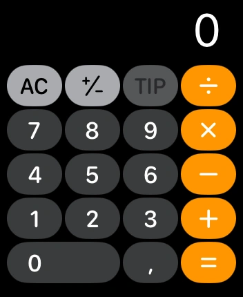 WatchOS user interface for the Apple Calculator application