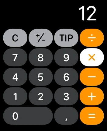 WatchOS user interface for the Apple Calculator application