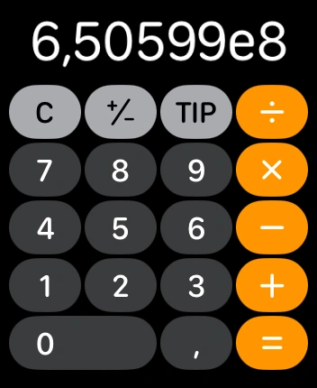 WatchOS user interface for the Apple Calculator application