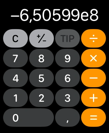 WatchOS user interface for the Apple Calculator application