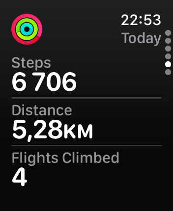 WatchOS user interface for the Apple Fitness application