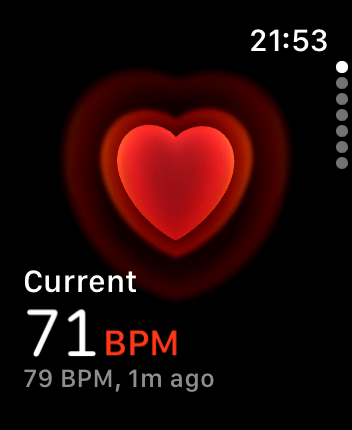 WatchOS user interface for the Apple Heart Rate application