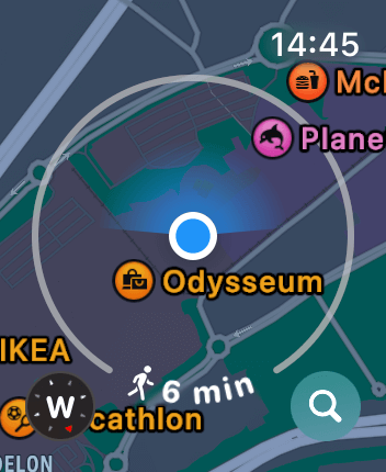 WatchOS user interface for the Apple Maps application