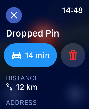 WatchOS user interface for the Apple Maps application