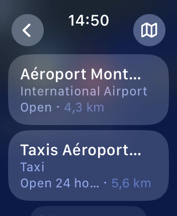 WatchOS user interface for the Apple Maps application