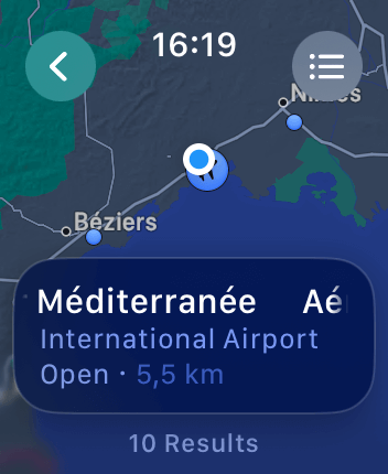 WatchOS user interface for the Apple Maps application