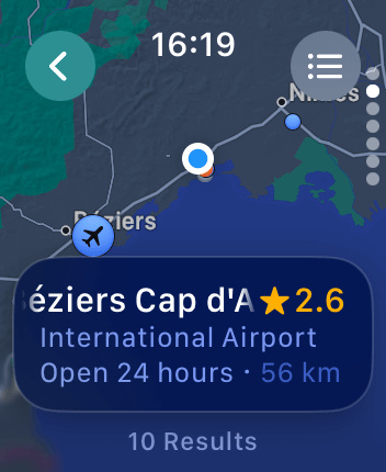 WatchOS user interface for the Apple Maps application