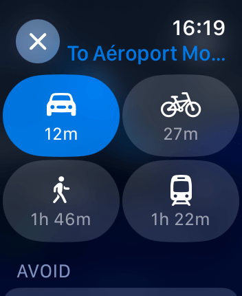 WatchOS user interface for the Apple Maps application