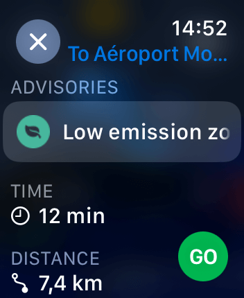 WatchOS user interface for the Apple Maps application