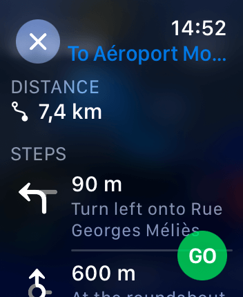 WatchOS user interface for the Apple Maps application