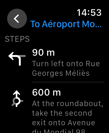 WatchOS user interface for the Apple Maps application