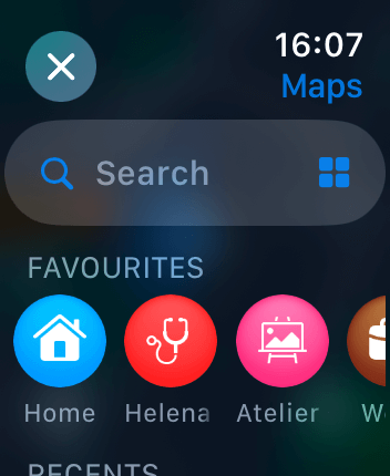 WatchOS user interface for the Apple Maps application