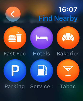 WatchOS user interface for the Apple Maps application