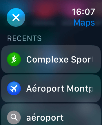WatchOS user interface for the Apple Maps application