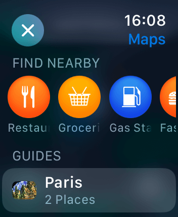 WatchOS user interface for the Apple Maps application