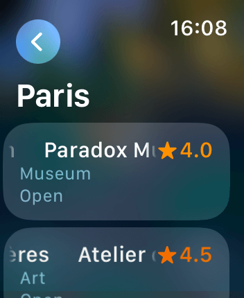 WatchOS user interface for the Apple Maps application
