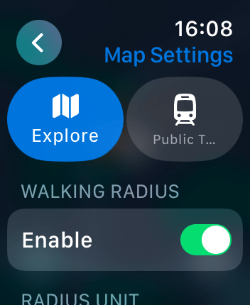 WatchOS user interface for the Apple Maps application