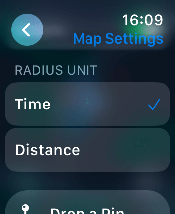 WatchOS user interface for the Apple Maps application
