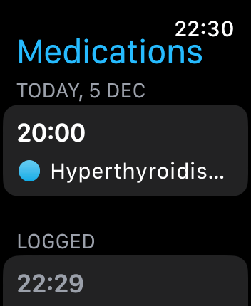 WatchOS user interface for the Apple Medications application