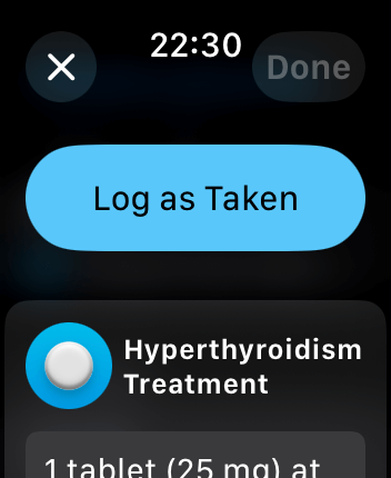 WatchOS user interface for the Apple Medications application