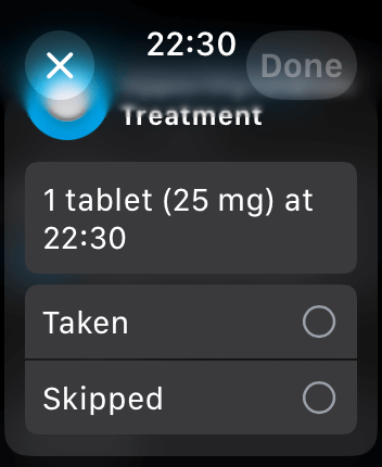 WatchOS user interface for the Apple Medications application