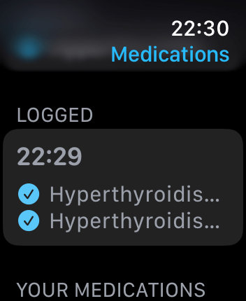 WatchOS user interface for the Apple Medications application