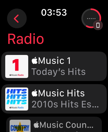 WatchOS user interface for the Apple Music application