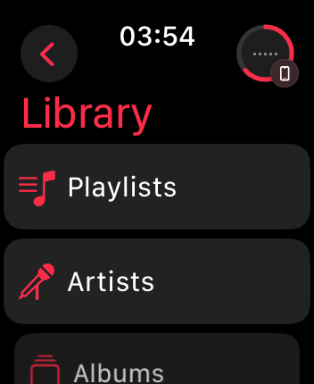 WatchOS user interface for the Apple Music application