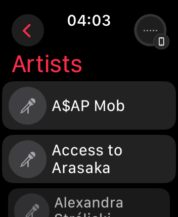 WatchOS user interface for the Apple Music application