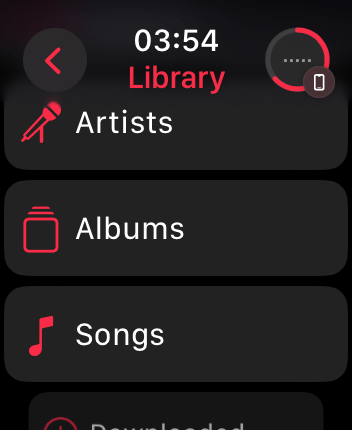 WatchOS user interface for the Apple Music application
