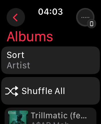 WatchOS user interface for the Apple Music application