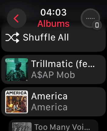 WatchOS user interface for the Apple Music application