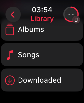 WatchOS user interface for the Apple Music application
