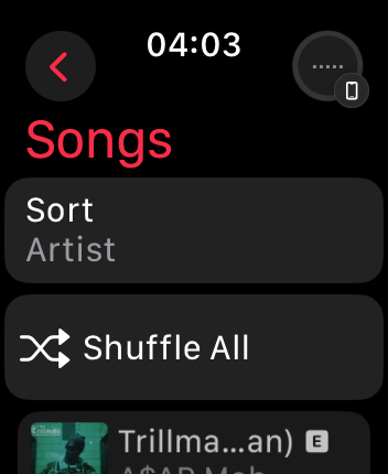 WatchOS user interface for the Apple Music application