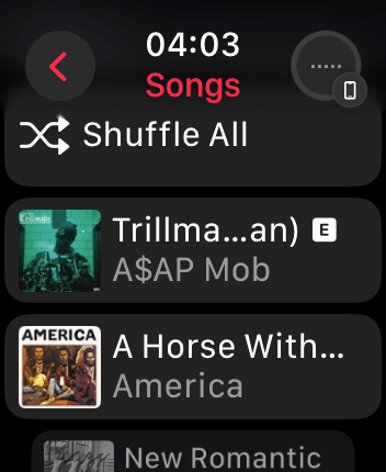 WatchOS user interface for the Apple Music application