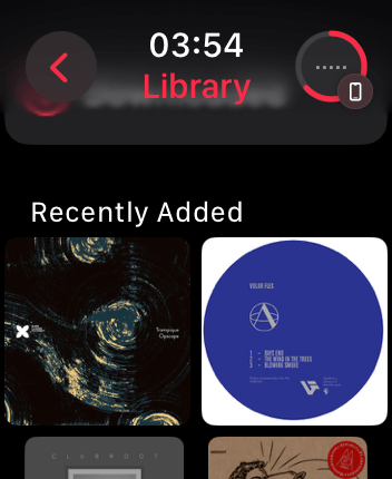 WatchOS user interface for the Apple Music application