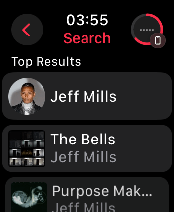 WatchOS user interface for the Apple Music application