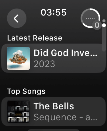 WatchOS user interface for the Apple Music application