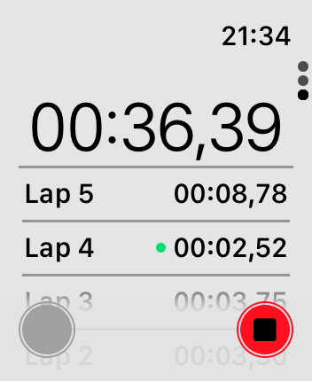 WatchOS user interface for the Apple Stopwatch application